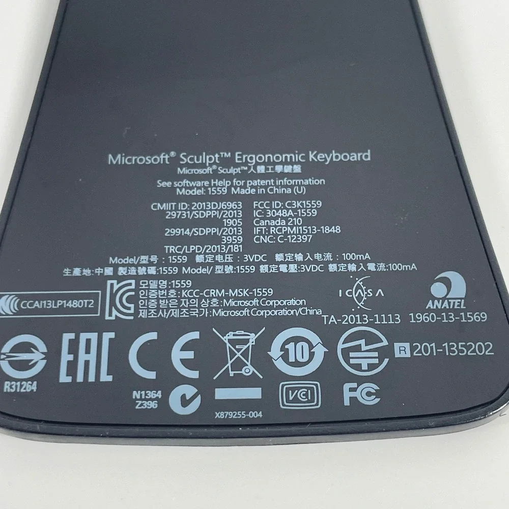 NO KEY Microsoft Sculpt Ergonomic Keyboard 1559 Black Wireless Split Keypad